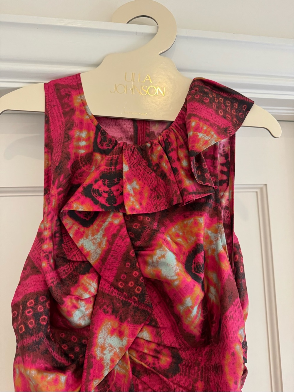 NWT Ulla Johnson Othella 100% Silk Floral Ruffle Midi Dress Pink Sz 4 - Picture 9 of 13